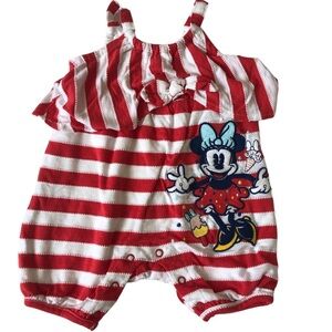 Disney Red & White Striped Minnie Mouse Romper Boardwalk Carnival Summer 6-9 mo